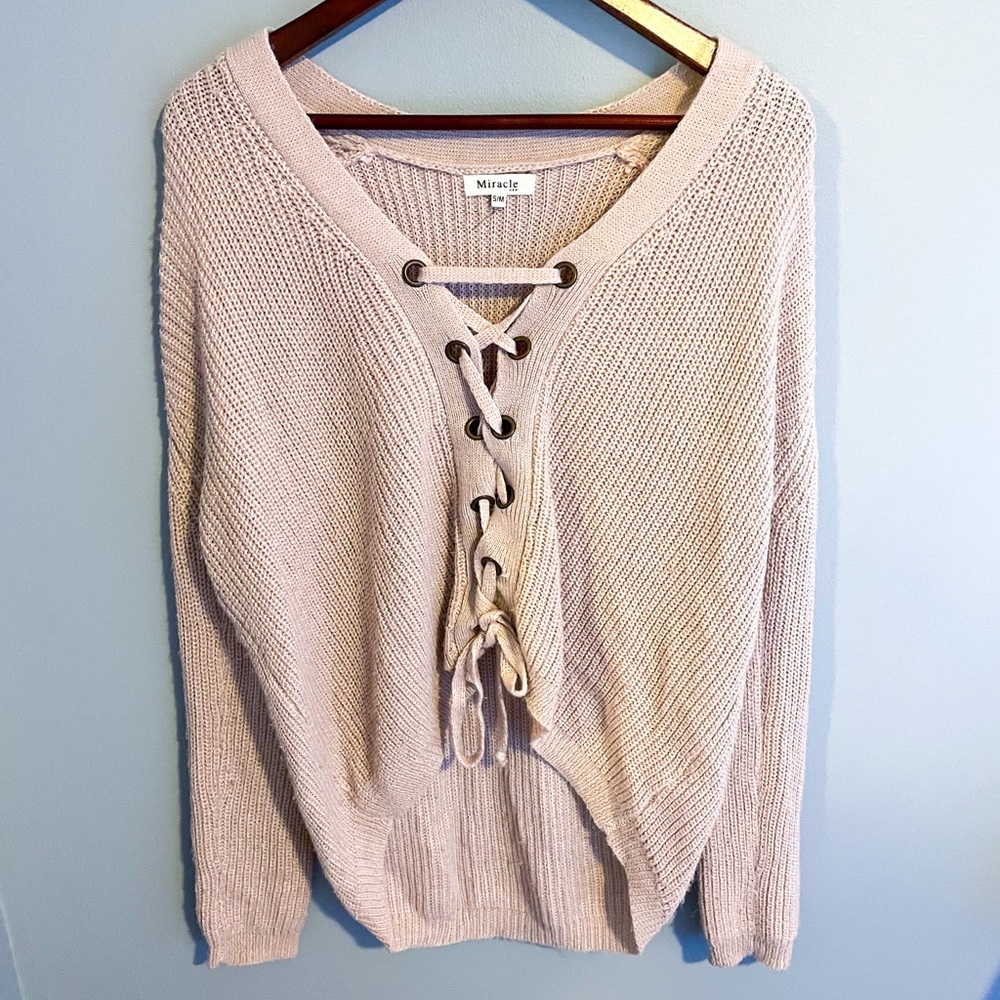 Miracle Lace Up Front Knit Sweater